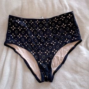 Navy jcrew high waisted laser cut swimsuit bottoms. Worn once